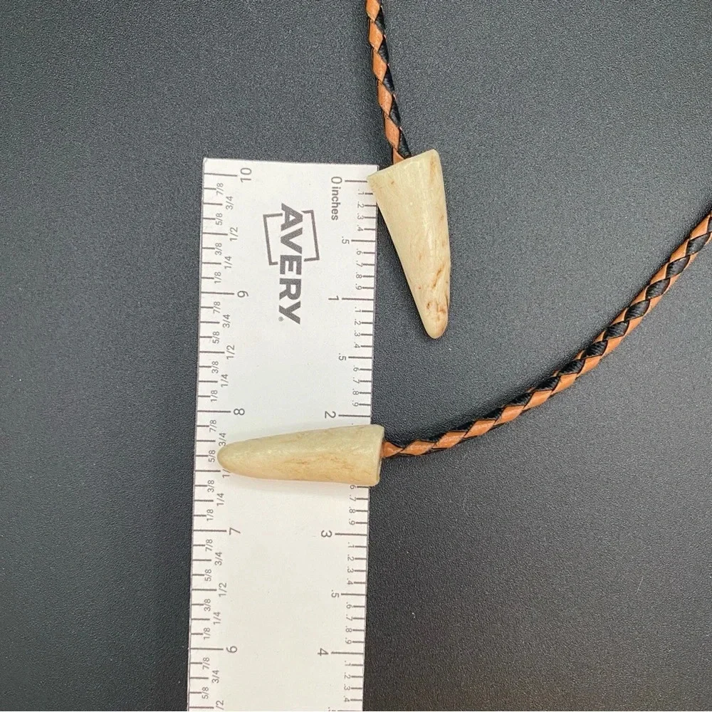 Vintage Bolo Neck Tie with Braided Leather Cord and Carved Horn